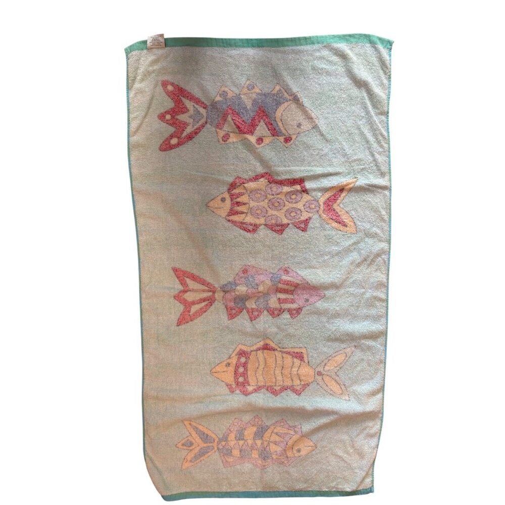 Colorful Fish Beach Towel Water‎ Blue Green 55” x30" Cotton Sultans Linens - Picture 6 of 8